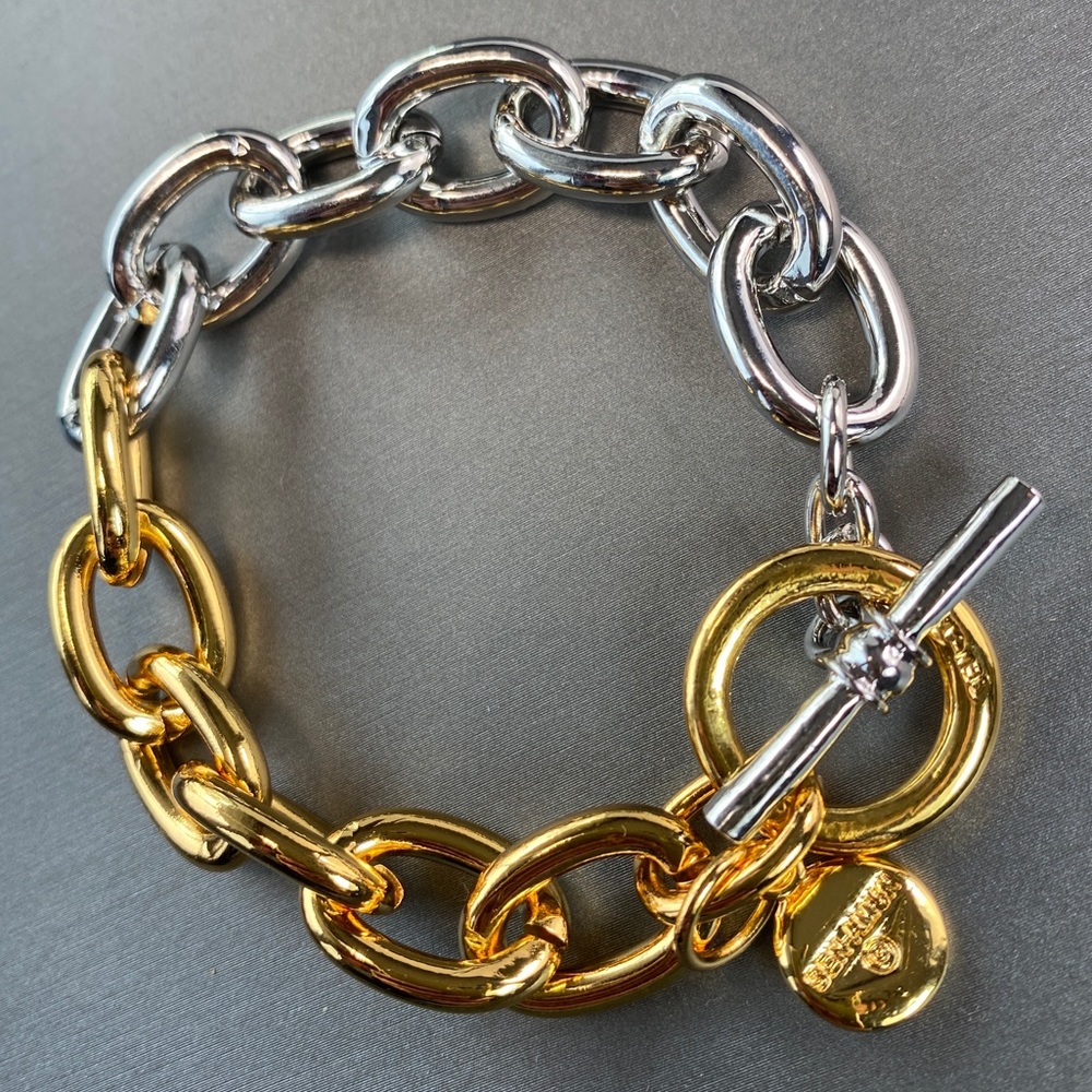 Ben-Amun Gold Rhodium Plated Mega Oval Chain Toggle Bracelet Signed Y2K Style